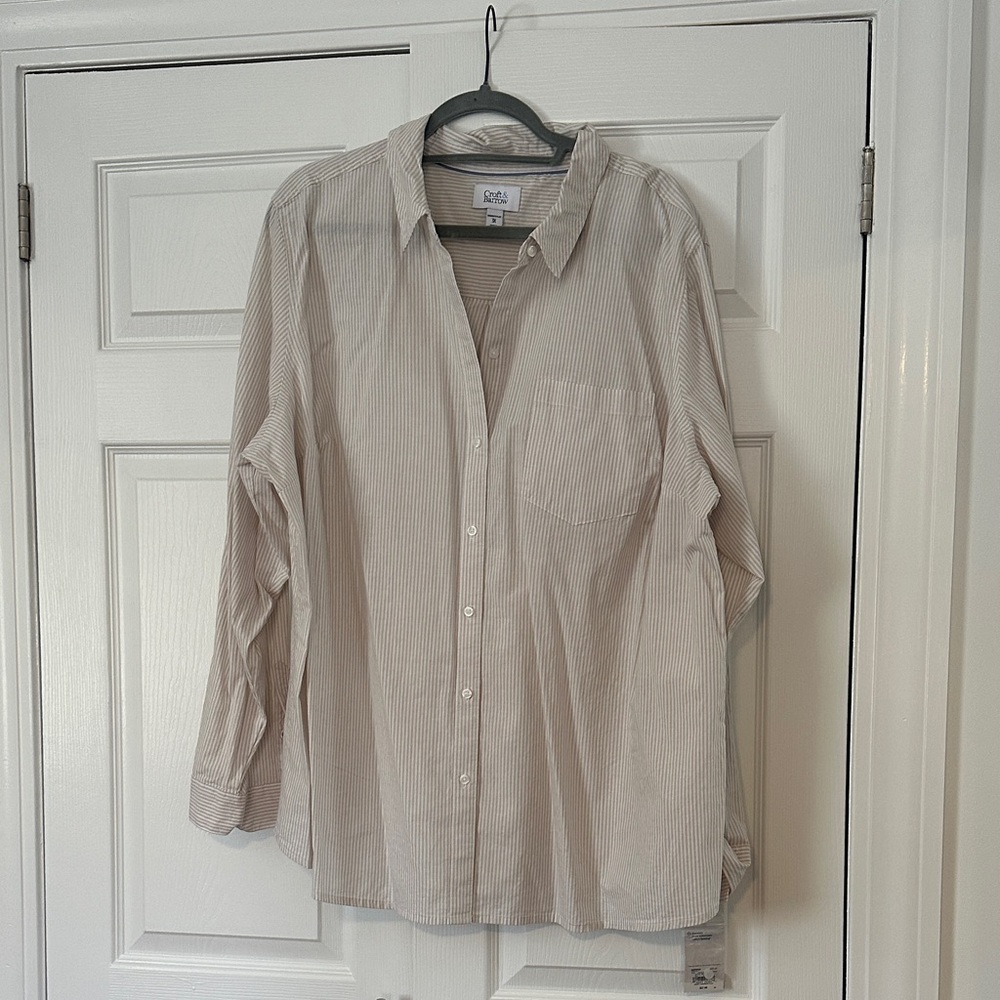 Croft and Barrow Beige Striped Button-Down Shirt
